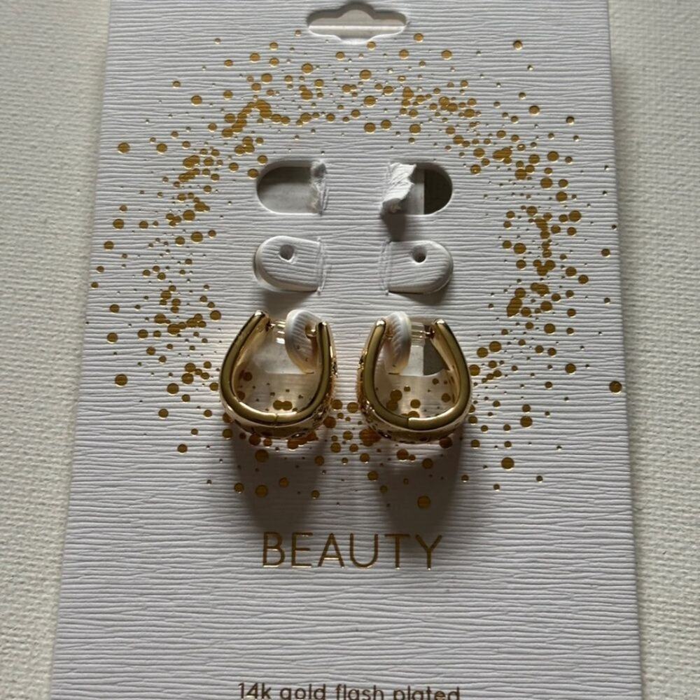 Unwritten 14K Gold Flash Plated Horseshoe Earrings with Cubic Zirconia
